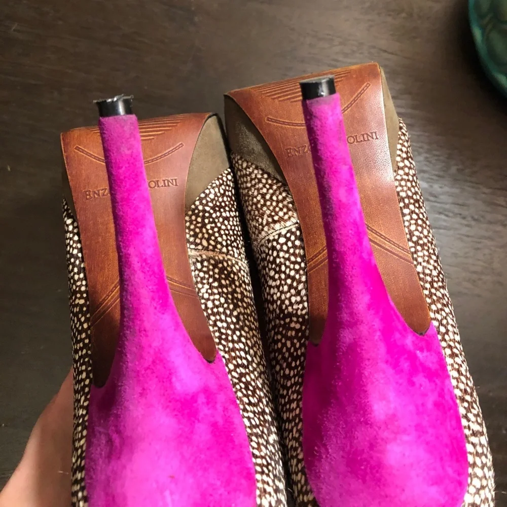 Enzo Angiolini Calf Hair Suede Platform Peep Toe Pumps - Picture 6 of 8